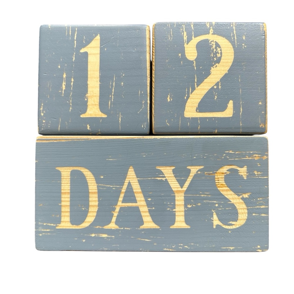 Rustic, DistressedBlue Grey Baby Age/Countdown Wood Blocks